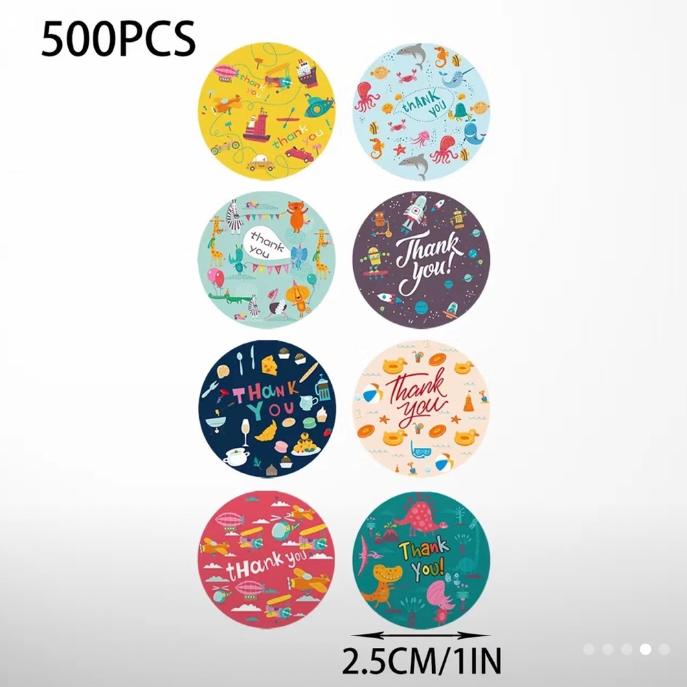 500pcs  Cartoon Thank You Stickers in 8 design 2.5cm / 1 inch - Picture 3 of 5